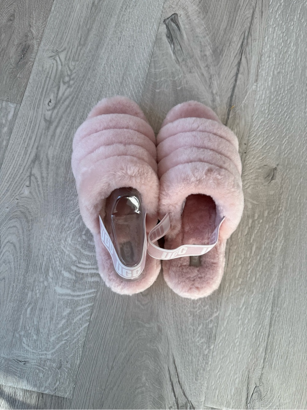 UGG Pink Fluff Slide with Logo Heel Strap - Picture 2 of 6